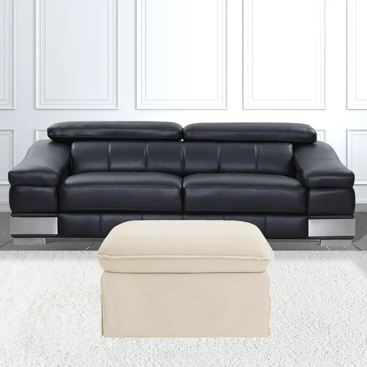 27" Beige Linen Ottoman