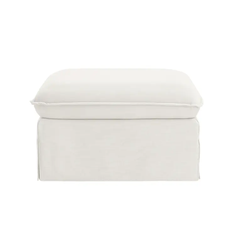 27" White Linen Ottoman
