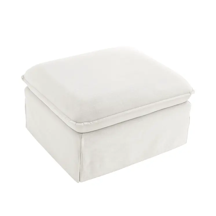 27" White Linen Ottoman