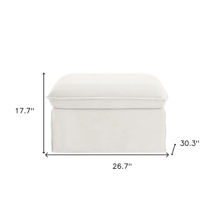 27" White Linen Ottoman