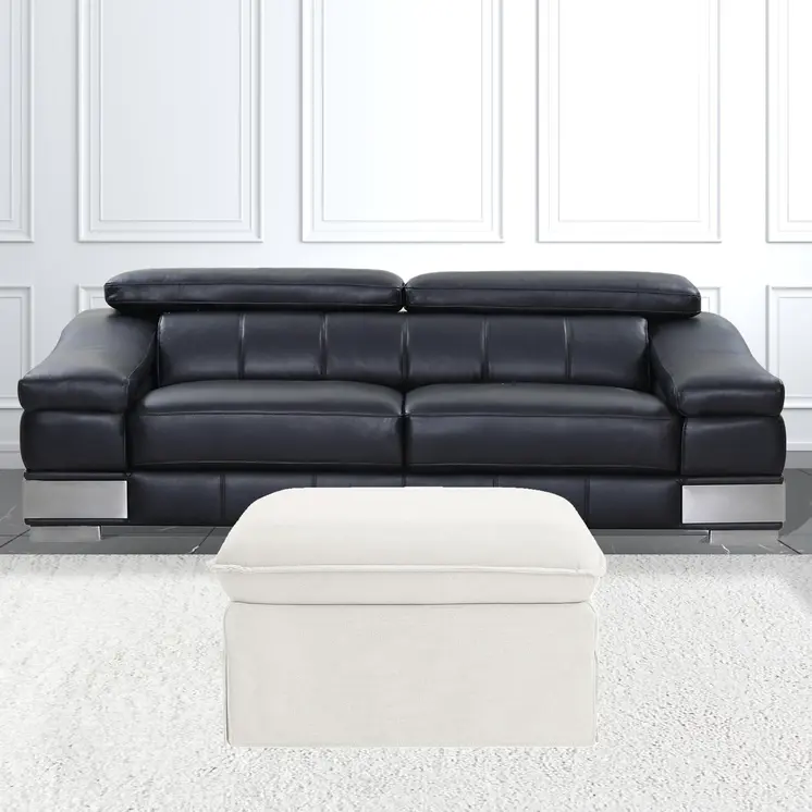 27" White Linen Ottoman