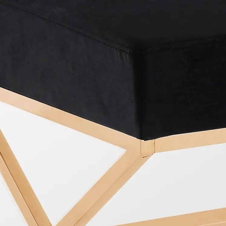18" Black Velvet And Gold Ottoman