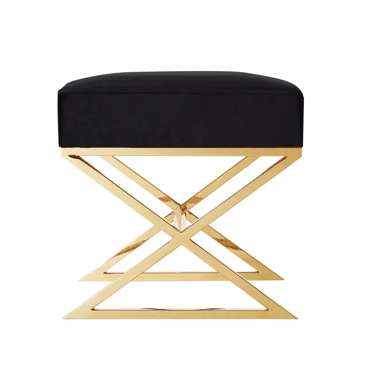 18" Black Velvet And Gold Ottoman