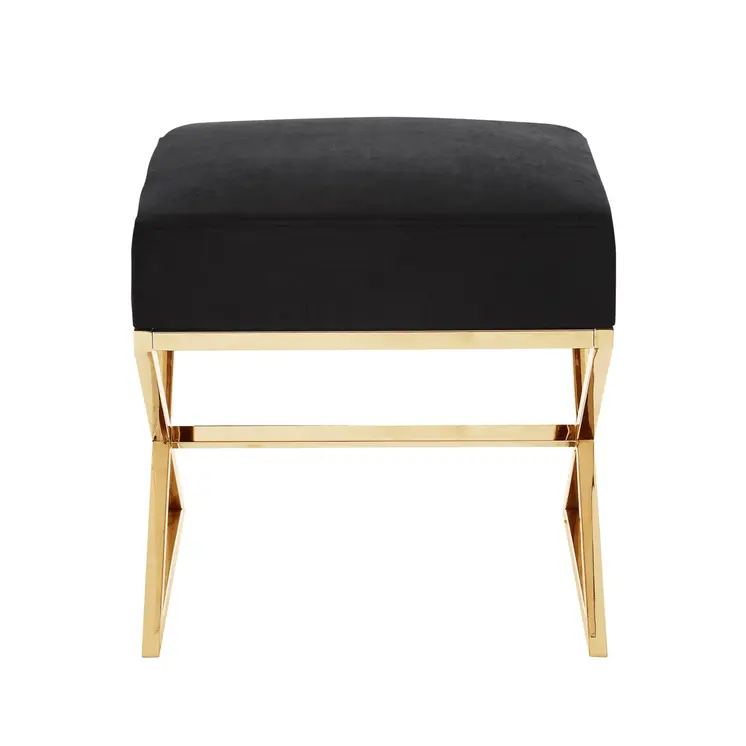 18" Black Velvet And Gold Ottoman