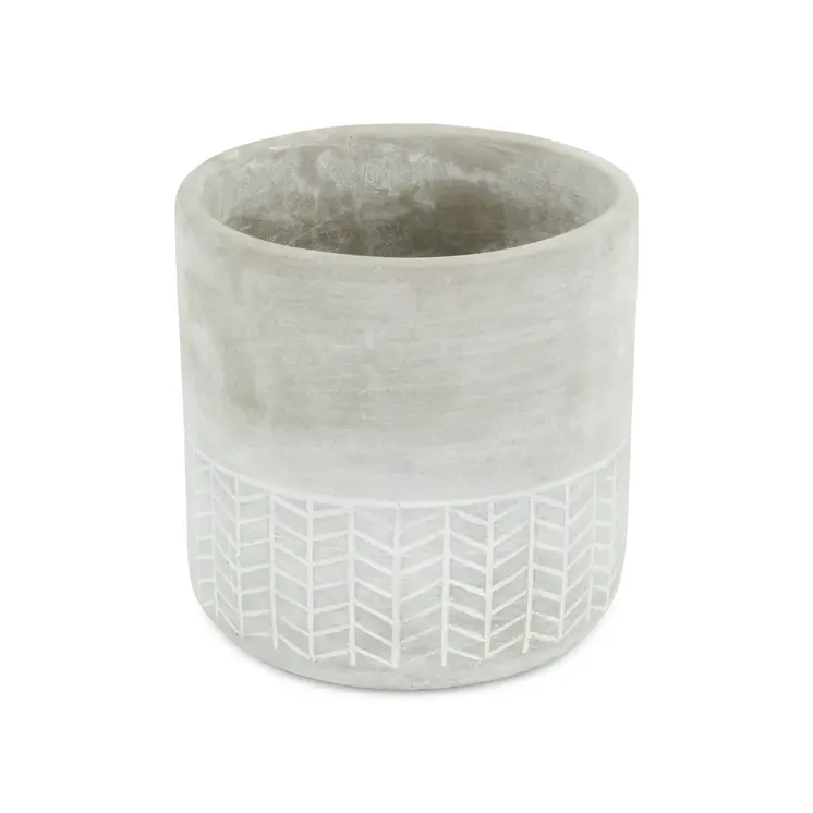 6" Light Gray Geometric Cement Indoor Outdoor Round Pot Planter