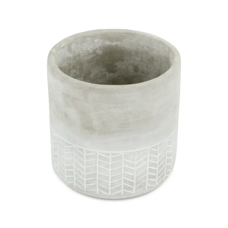 6" Light Gray Geometric Cement Indoor Outdoor Round Pot Planter
