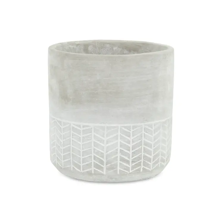 6" Light Gray Geometric Cement Indoor Outdoor Round Pot Planter