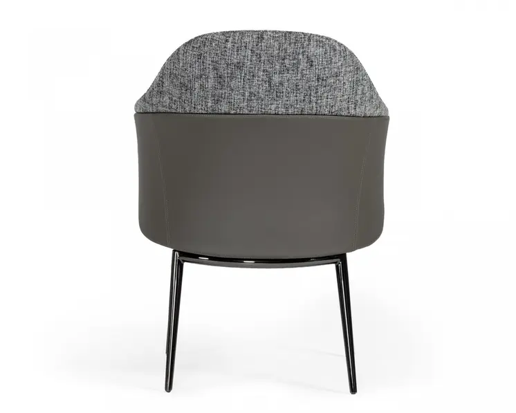 Gray and Black Upholstered Fabric And Faux Leather Wing Back Dining Arm Chair