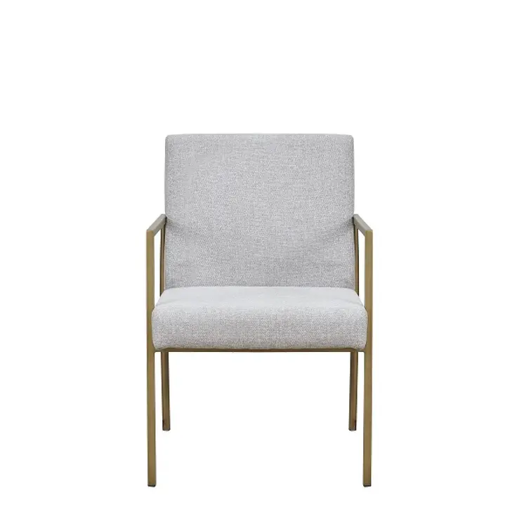 Light Gray And Brass Upholstered Fabric Dining Arm Chair