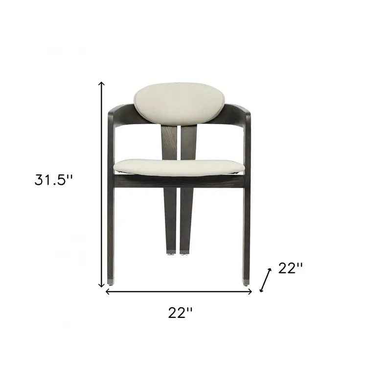 Light Gray And Dark Gray Upholstered Faux Leather Open Back Dining Arm Chair