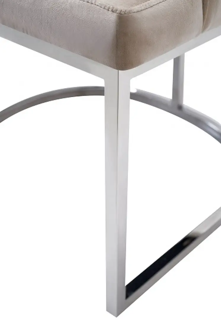 Set of Two Tufted Beige and Silver Upholstered Velvet Dining Side Chairs