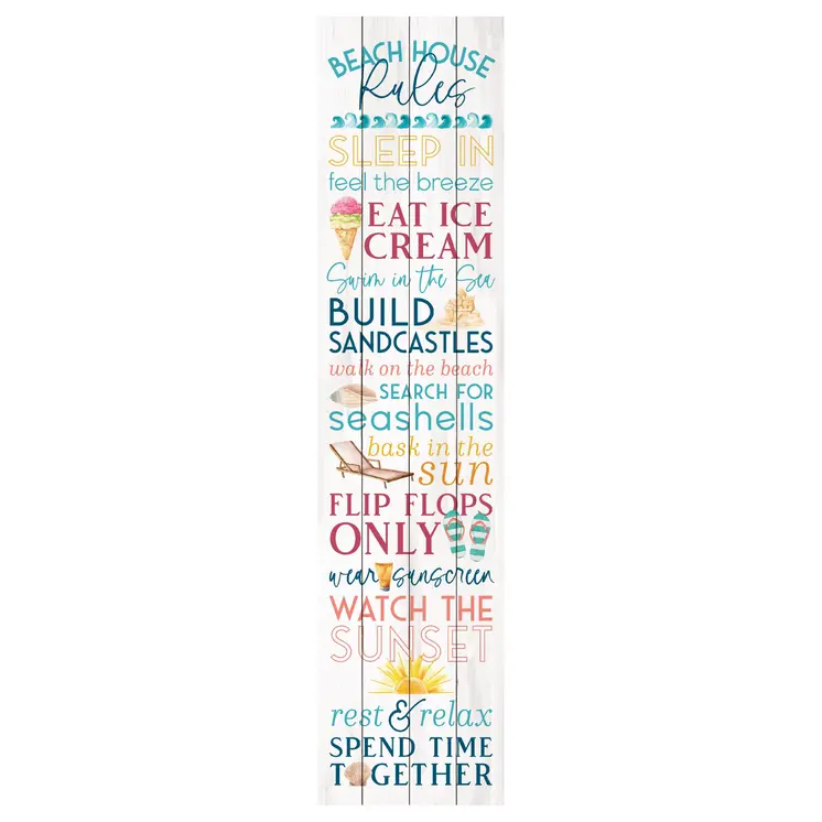 14" X 60" Blue and White Beach House Solid Wood Wall Decor