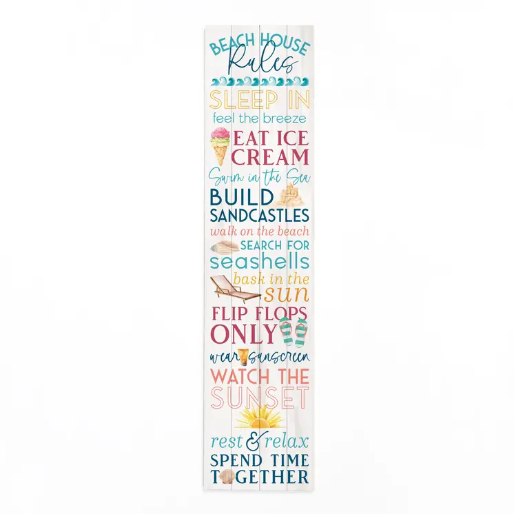 14" X 60" Blue and White Beach House Solid Wood Wall Decor