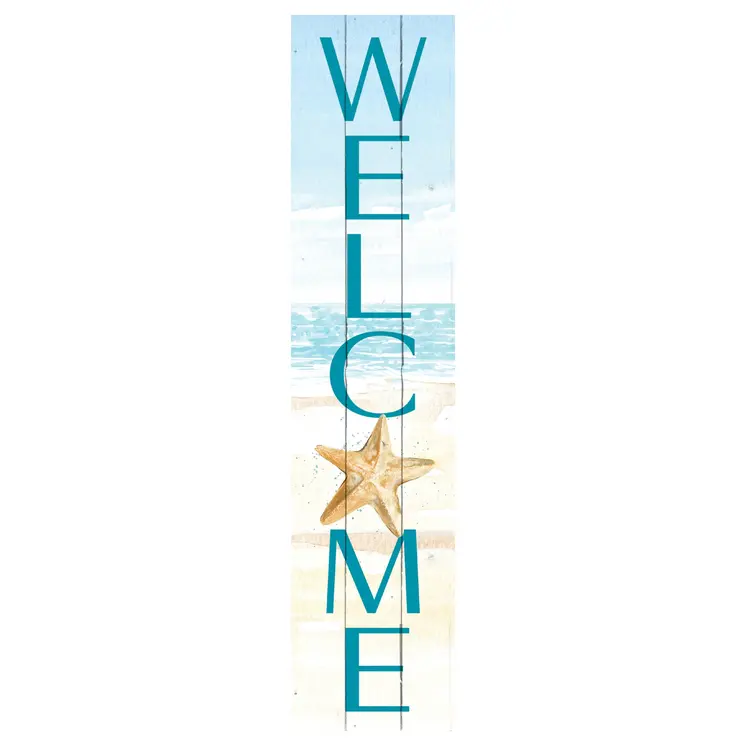 11" X 47" Blue and White Coastal Welcome Solid Wood Wall Decor