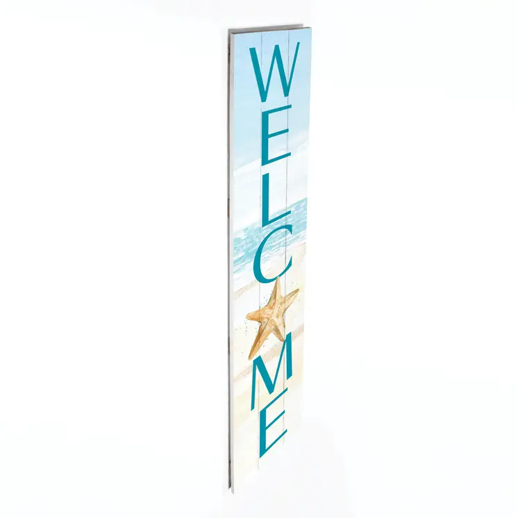 11" X 47" Blue and White Coastal Welcome Solid Wood Wall Decor