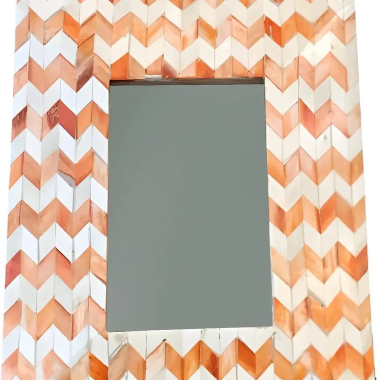 4" x 6" Orange And White Herringbone Bone Inlay Tabletop Picture Frame