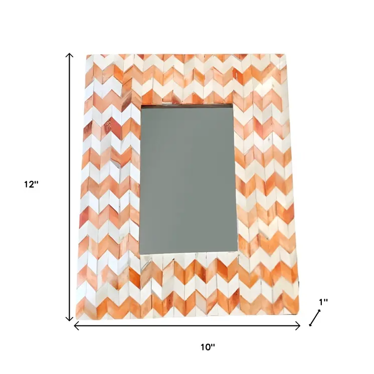 4" x 6" Orange And White Herringbone Bone Inlay Tabletop Picture Frame