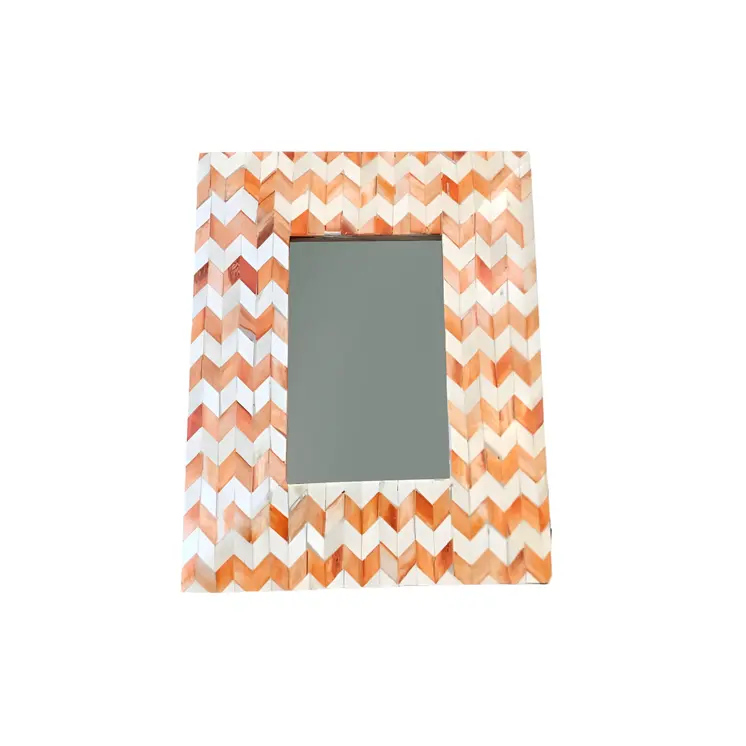 4" x 6" Orange And White Herringbone Bone Inlay Tabletop Picture Frame