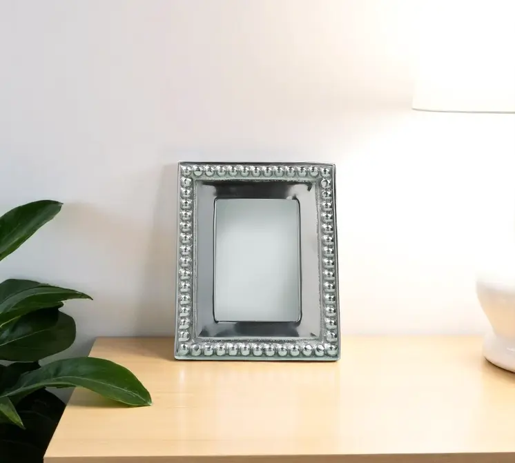 3" x 3" Silver Beaded Stainless Steel Tabletop Picture Frame