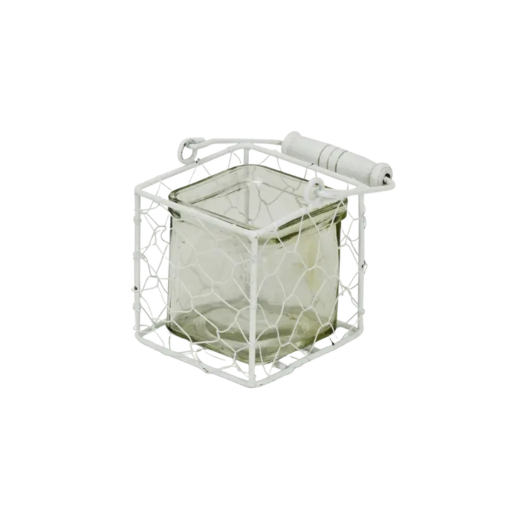 4" White Glass and Metal Lattice Tabletop Lantern Candle Holder