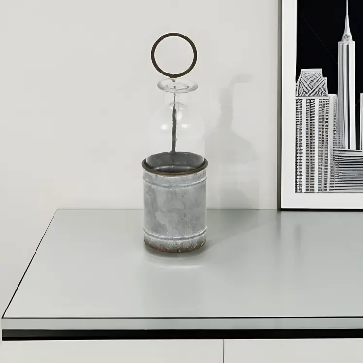 8" Gray Glass Decorative Bottle Tabletop Sculpture