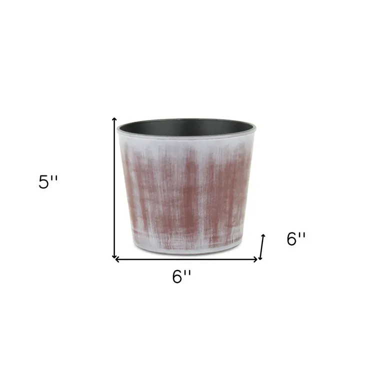 6" Brown and Ivory Textural Tone On Tone Recycled Plastic Indoor Outdoor Round Pot Planter