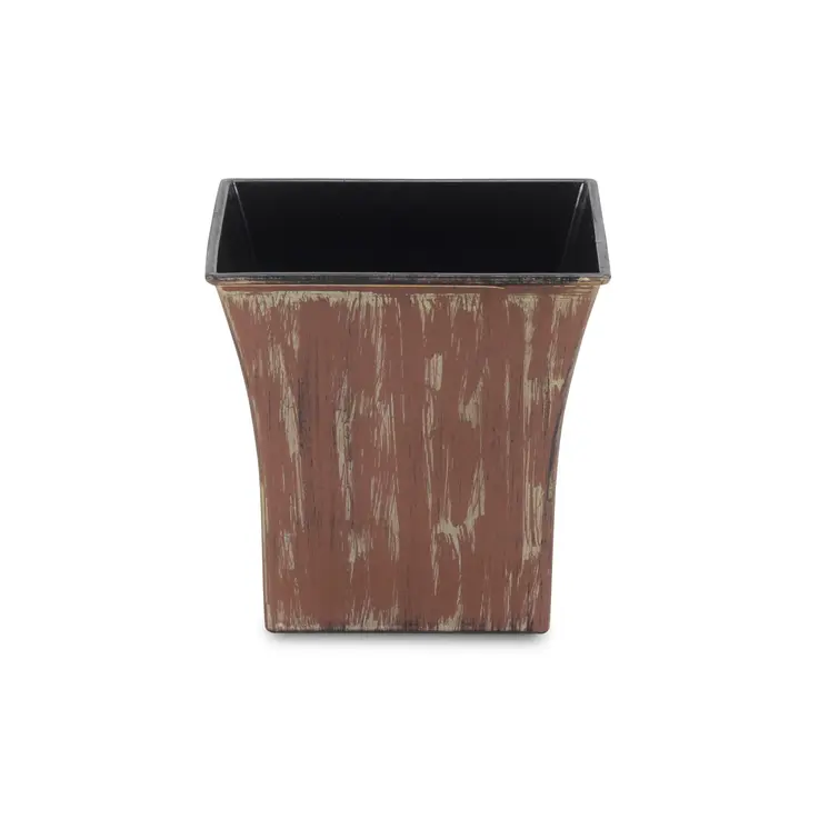 7" Brown and Ivory Textural Tone On Tone Recycled Plastic Indoor Outdoor Square Pot Planter