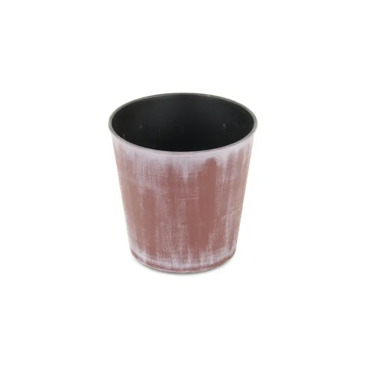 5" Brown and Off White Textural Tone On Tone Recycled Plastic Indoor Outdoor Round Pot Planter
