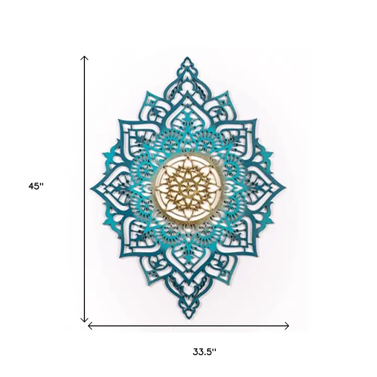 Turquoise And Gold Solid Wood Geometric Shapes Wall Decor