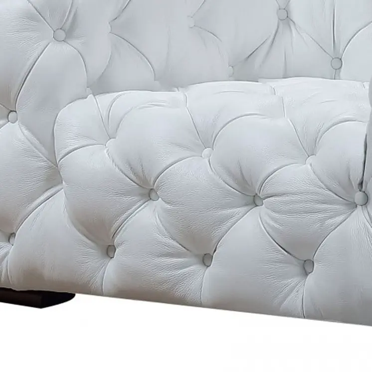 57" White And Black Top Grain Leather Tufted Arm Chair