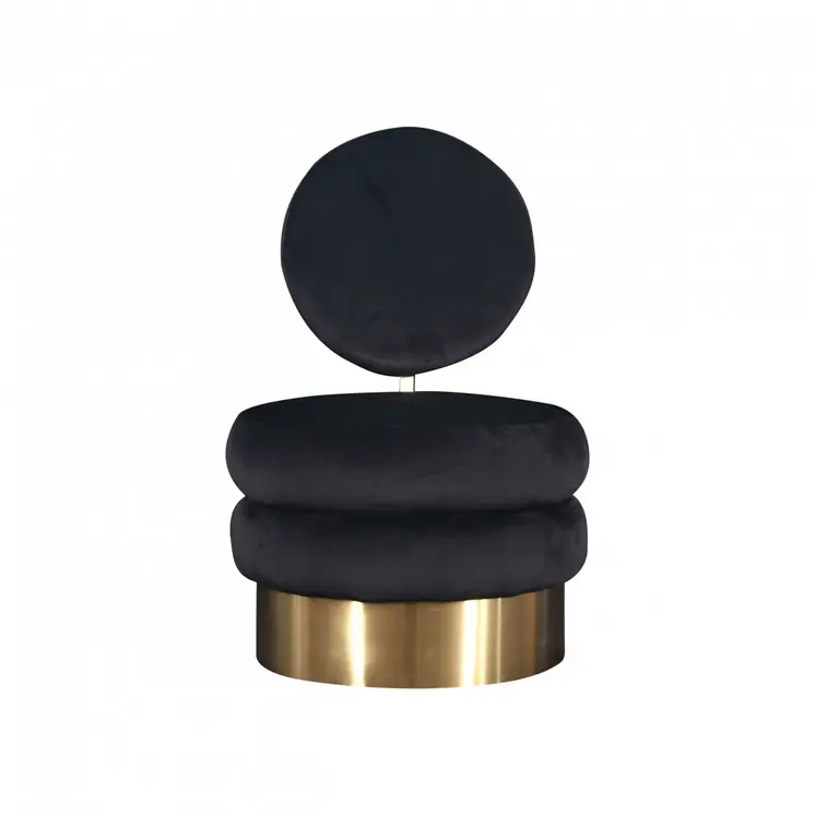 26" Black And Gold Velvet Barrel Chair