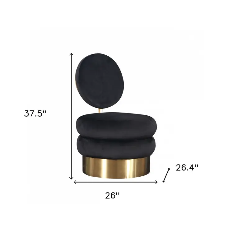 26" Black And Gold Velvet Barrel Chair