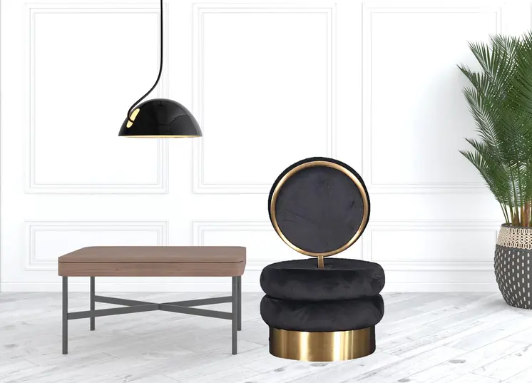 26" Black And Gold Velvet Barrel Chair