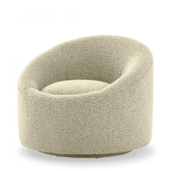 33" Beige Upholstered Swivel Barrel Chair