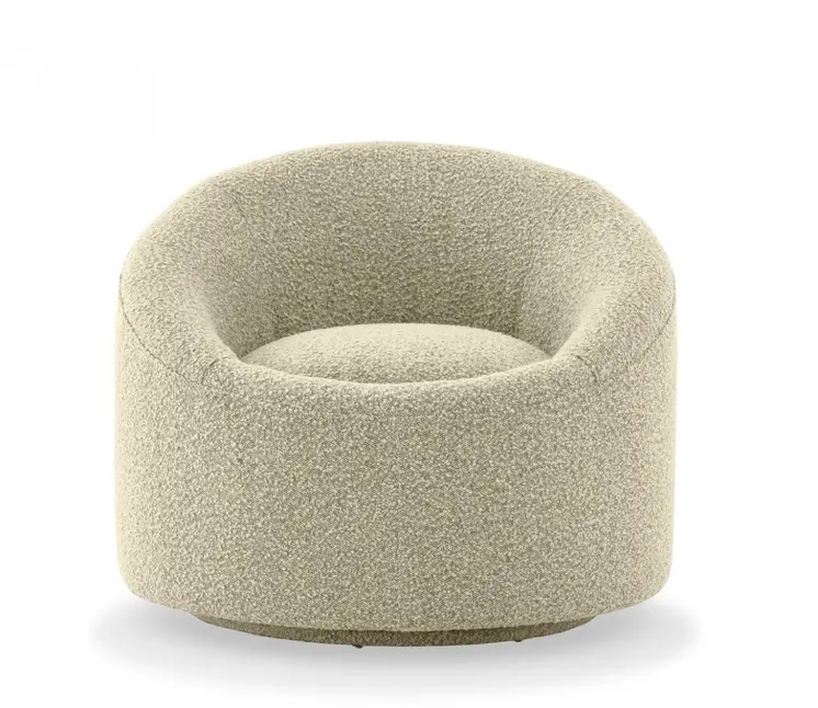 33" Beige Upholstered Swivel Barrel Chair