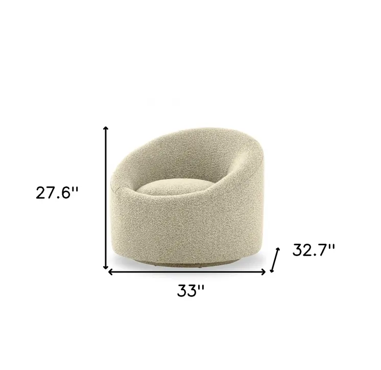 33" Beige Upholstered Swivel Barrel Chair