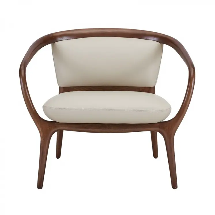 30" Beige And Brown Faux Leather Lounge Chair