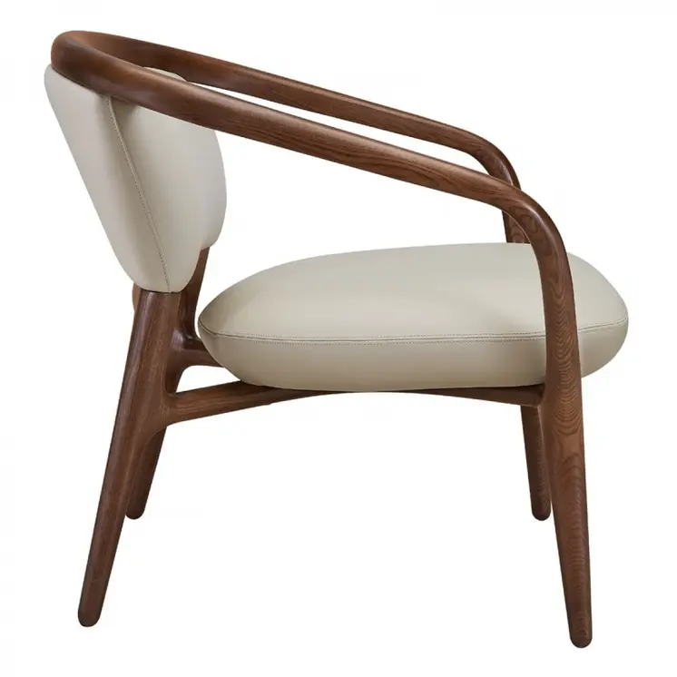 30" Beige And Brown Faux Leather Lounge Chair