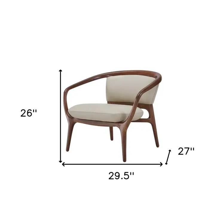 30" Beige And Brown Faux Leather Lounge Chair