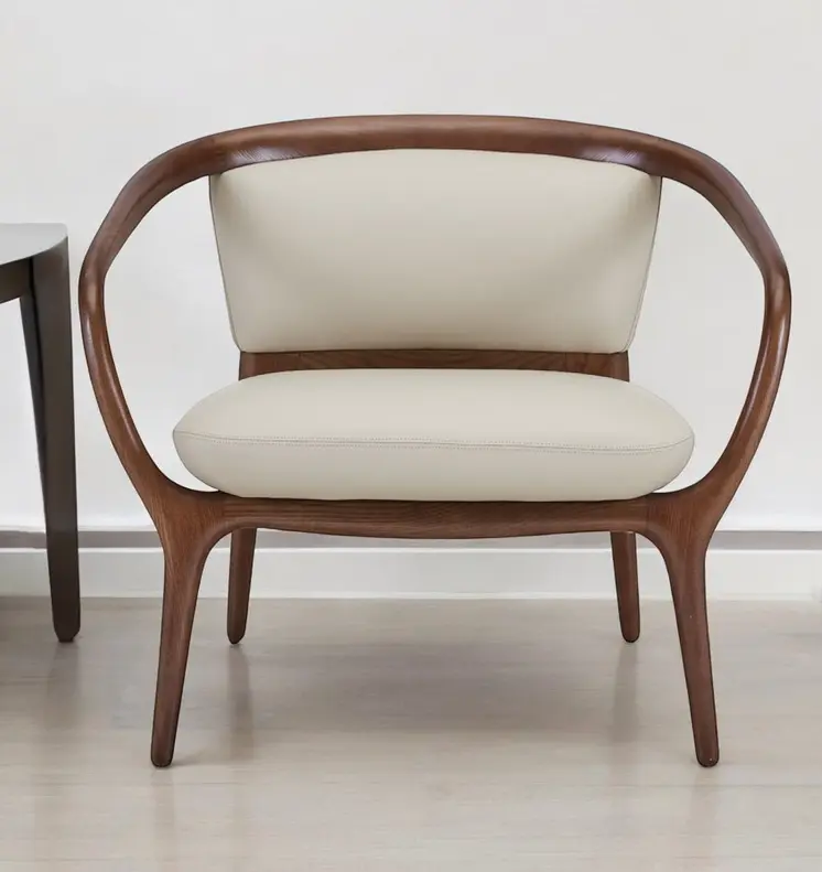 30" Beige And Brown Faux Leather Lounge Chair