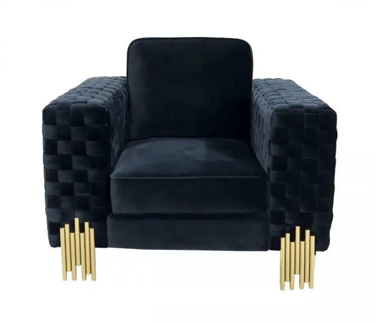 45" Black And Gold Velvet Arm Chair