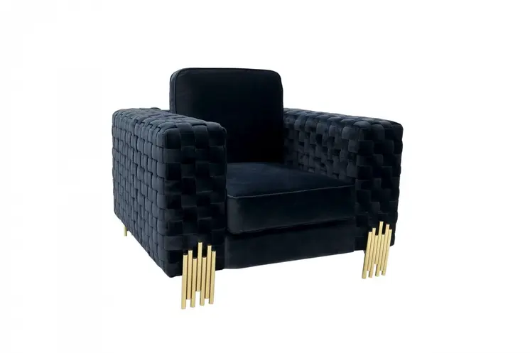 45" Black And Gold Velvet Arm Chair