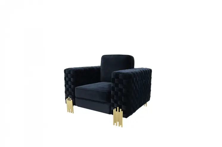 45" Black And Gold Velvet Arm Chair