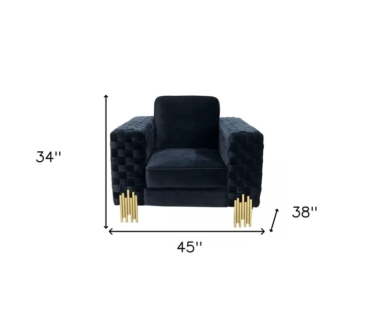 45" Black And Gold Velvet Arm Chair