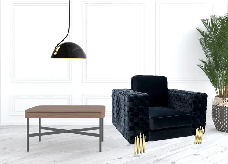 45" Black And Gold Velvet Arm Chair