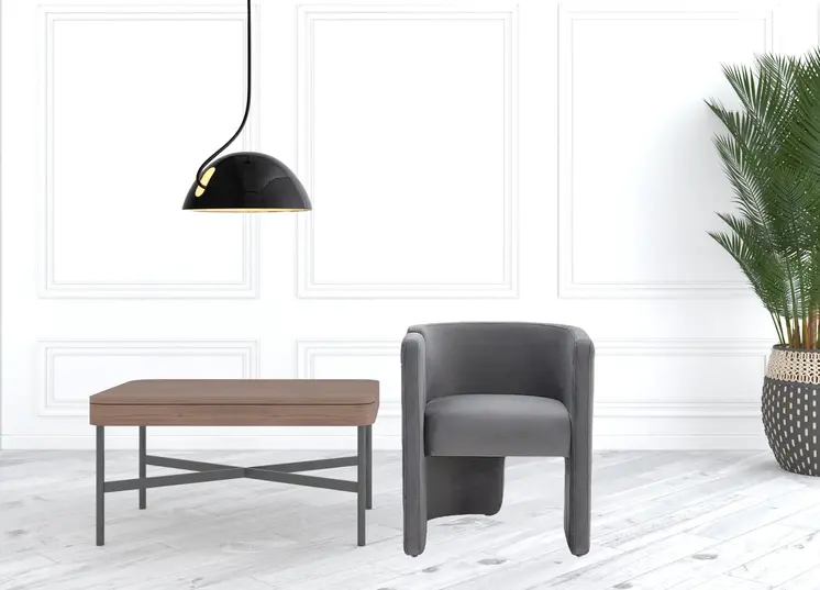 24" Gray Velvet Arm Chair