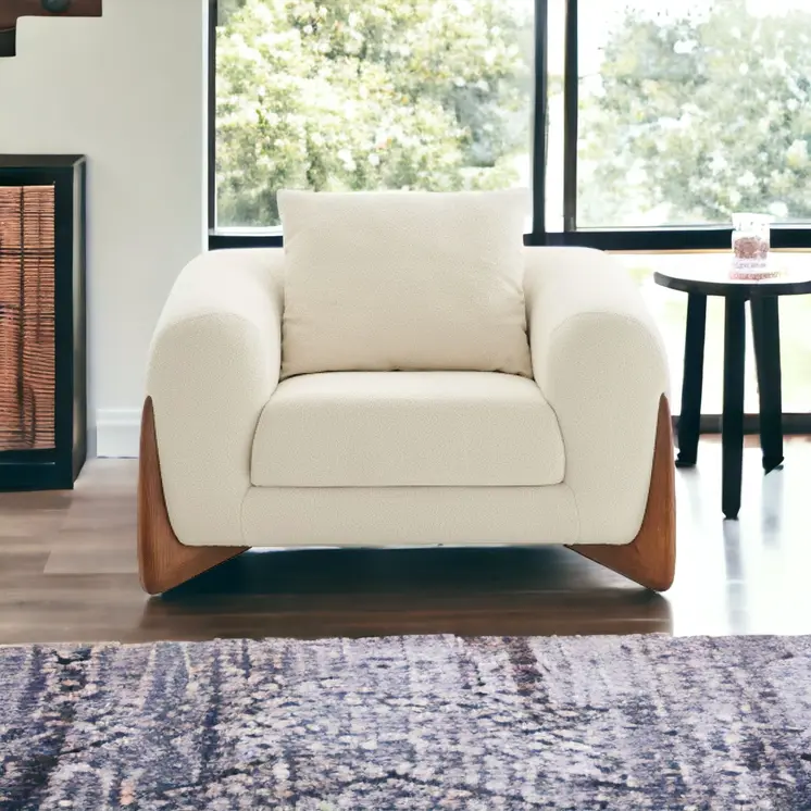 45" Cream And Brown Sherpa Arm Chair