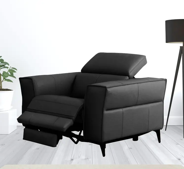 41" Black Genuine Leather Power Recliner