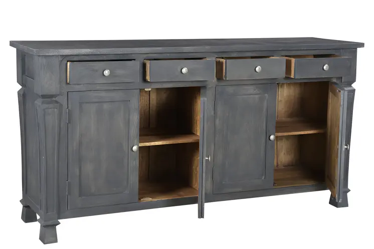 72" Dark Gray Solid Wood Four Drawer Sideboard with Four Doors