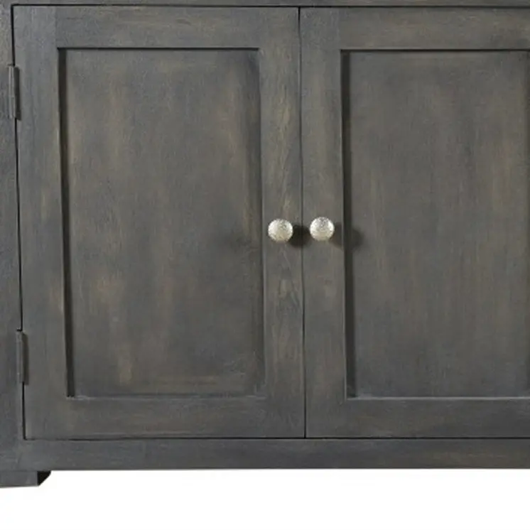 72" Dark Gray Solid Wood Four Drawer Sideboard with Four Doors